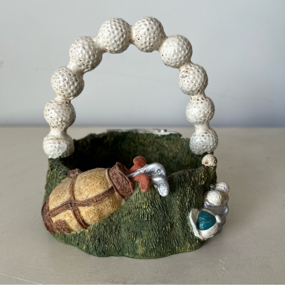 Vintage Golf Theme Basket Desk Trinket Resin Gift Decor Golf Ball 5.5”H X 4.7”W